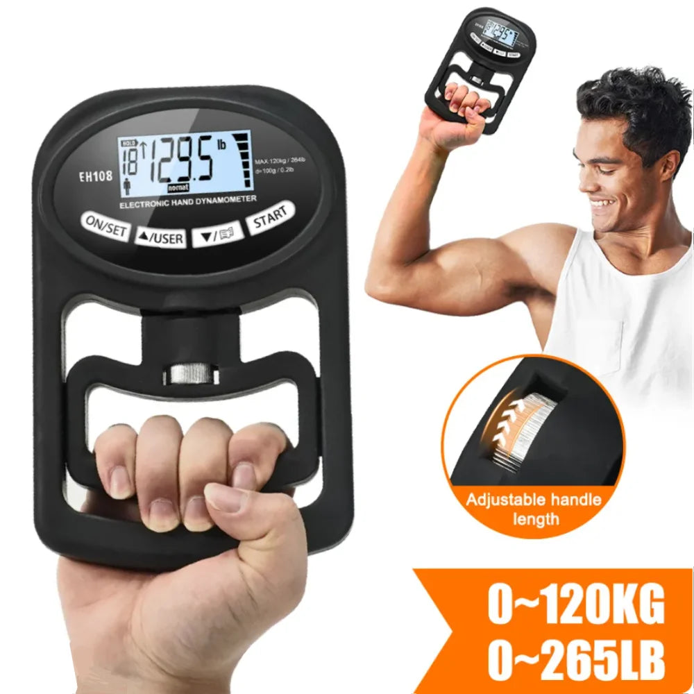 Digital Hand Dynamometer Grip Strength Tester - 265Lbs/120Kg Capacity with USB and LCD Screen for Power Training and Sports Performance